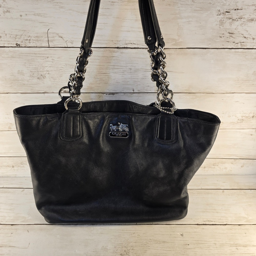 Coach Madison Maggie Black Leather Shoulder Bag Tote 18668 Silver Hardware